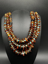 Sterling Silver 3Strnd Amber & Turquoise Necklace 20”