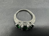 Vintage Sterling Silver Green Glass Rhinestone Statement Ladies Ring