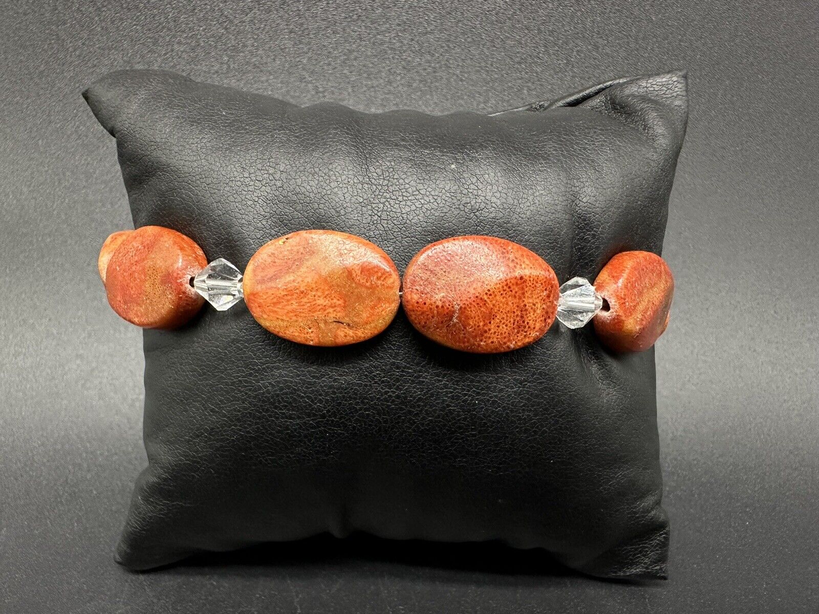 Orange Sponge Coral Sterling Silver Beaded Bracelet With Extender 15Gs