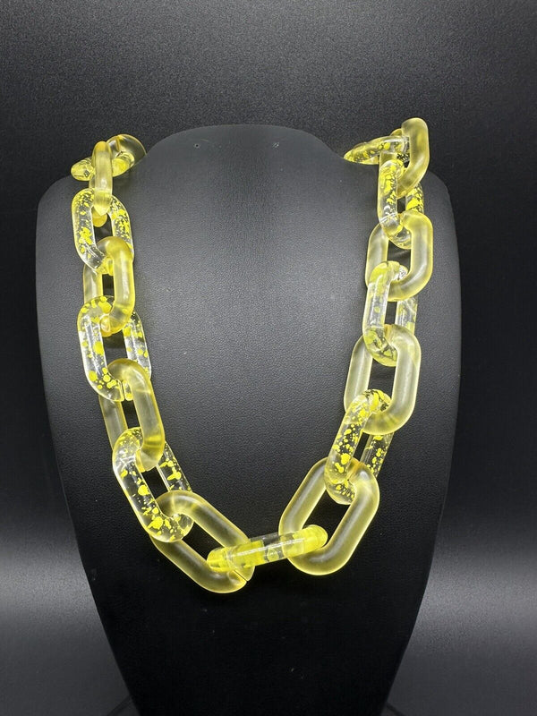 Yellow Translucent Cable Link Frosted Acrylic Chain Link Necklace 20”