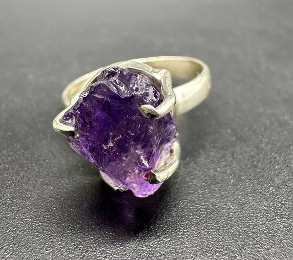 Vintage 925 Sterling Silver-Rough Amethyst Nugget Ring Size 7