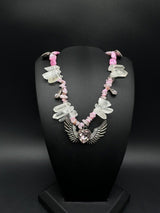 Pink Heart & Wings Crystal Bead Choker Necklace 15”