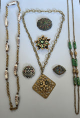 vintage jewelry lot Signed Miriam Haskell Necklace & Unsigned Brooches Mixed Lot