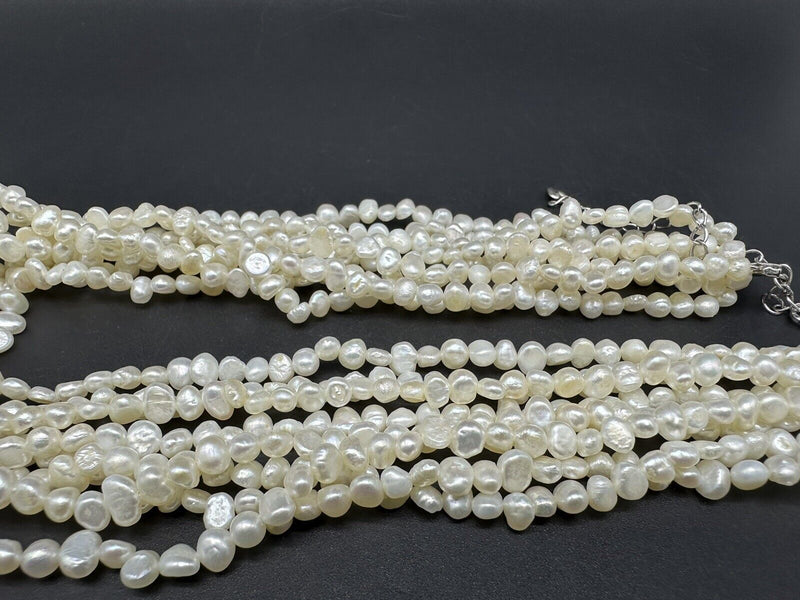 Multistrand NATURAL Freshwater Pearl Necklace ~Sterling Silver Clasp~18”