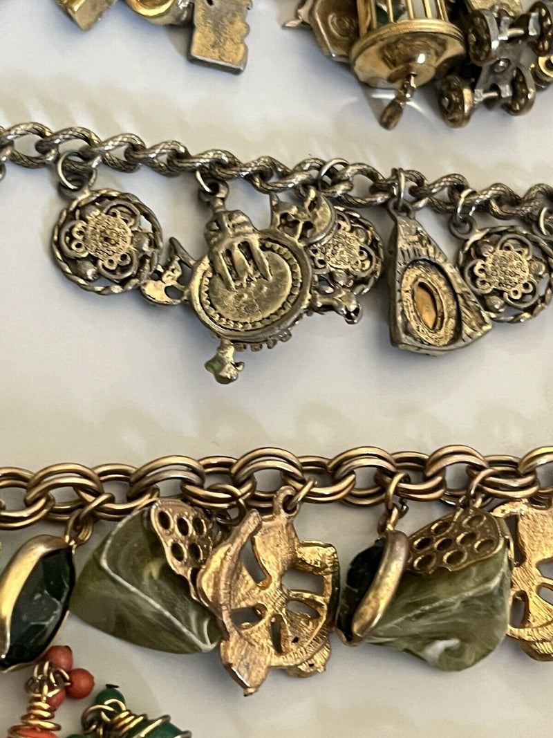 Vintage Gold Tone Charm Statement Bracelets Lot Of 5~ Lots Of Charms!