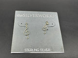 Silverworks Sterling Silver Music Treble Clef Note Dangle Earrings