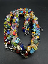 Beaded Multicolored Artsy Cluster Necklace 22” Adj