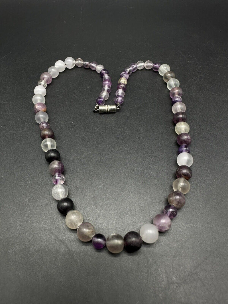 Vtg Amethyst Graduated Quartz 8MM Round Bead Necklace 18”