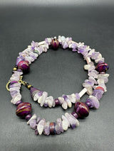 Amethyst Nugget Statement Beaded 22” Necklace