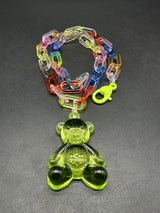 Acrylic Cable Link Chain Crystal Lime Green Bear Pendant Necklace 18” Long