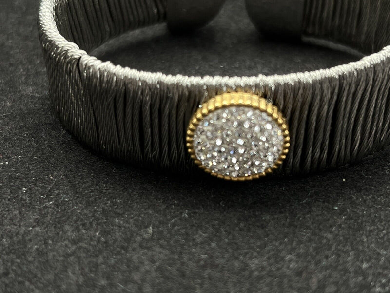 Elegant Pave Center Cuff Flexible Bracelet 7”