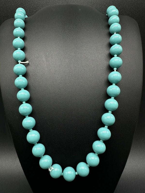 Vintage Turquoise Blue Japanese Glass 10 mm Beads Long Necklace 24”