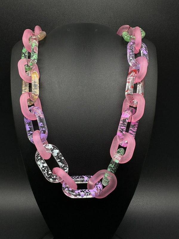 Multi Color Pink Cable Link Transparent Acrylic Chain Link Necklace 18”