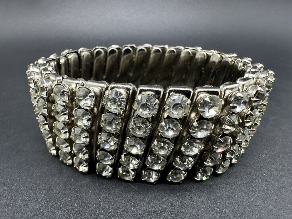 Vintage Rhinestone Accordion Stretch Expandable Bracelet 6”