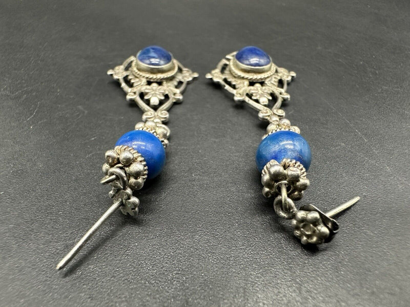 Ethnic Sterling Silver Lapis Lazuli Bead Earrings