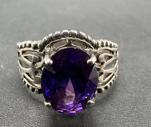 Vintage Purple Amethyst Stone Sterling Silver Ring Size 6.5