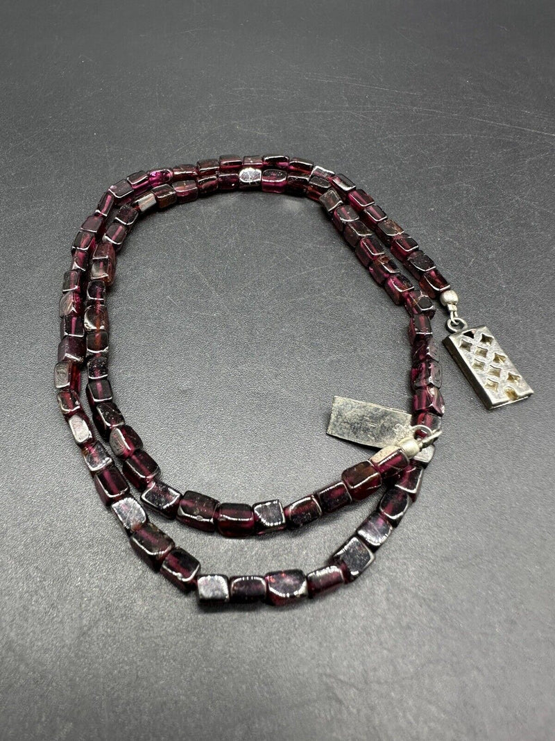 Vintage Sterling Silver Clasp 19” Garnet Gemstone Necklace