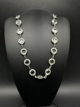 Vintage Silver Tone Crystal Bezel Germany Necklace 36”