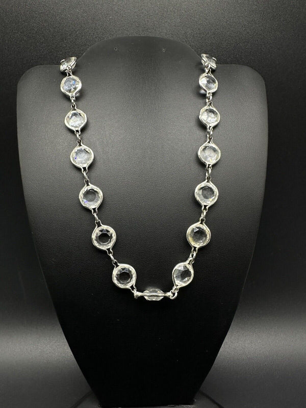 Vintage Silver Tone Crystal Bezel Germany Necklace 36”