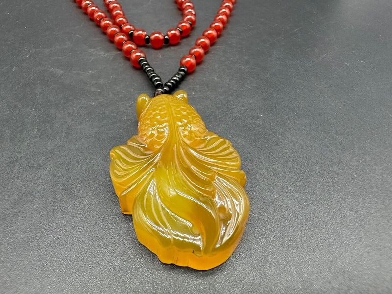 Agate Beaded Pendant Necklace 26”