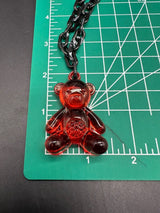 Acrylic Cable Link Chain Red Crystal Bear Pendant Necklace 17” Long Black