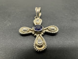 Vintage Sterling Silver 1.5” Cross Pendant Amethyst Stone 6Gs