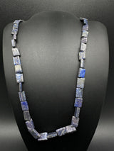 18” Natural Lapis Lazuli Flat Square Beads Sterling Clasp Necklace 30Gs