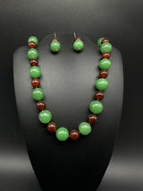 22” Sterling Carnelian Aventurine Gemstone beads Necklace 98G & Earrings Set 9Gs