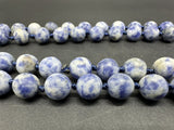 Natural 9mm Blue Spot Jasper Round Gemstone Knotted Beads Necklace 60”