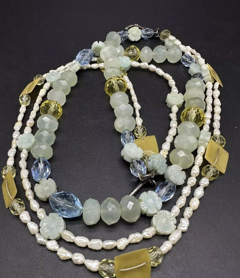 Vintage Seed Pearl Glass Beads 3 Strand Necklace 20”