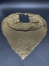 Vintage Signed Whiting and Davis Gold Tone Mesh Bib Scarf Bandana Necklace 20”