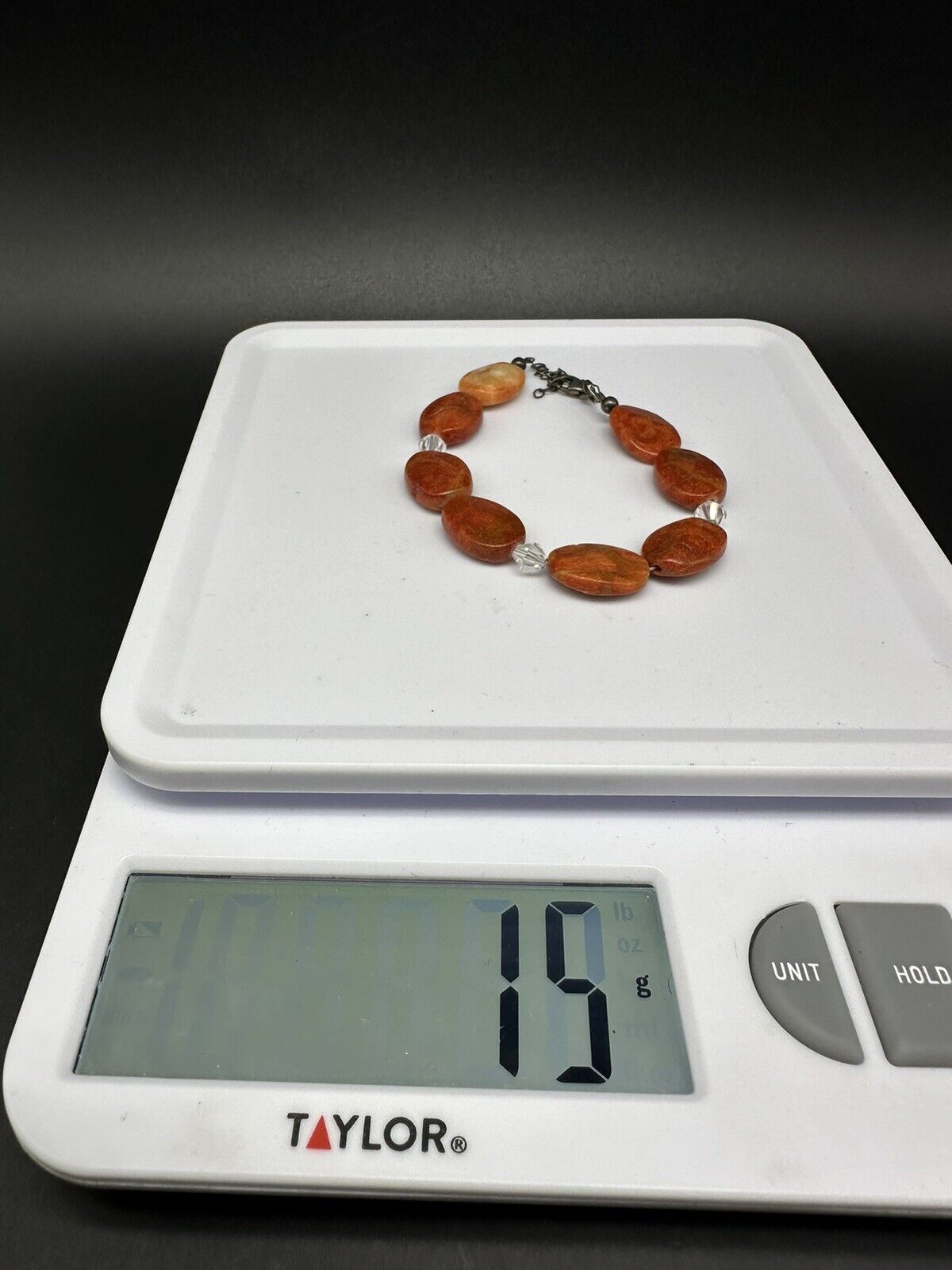 Orange Sponge Coral Sterling Silver Beaded Bracelet With Extender 15Gs