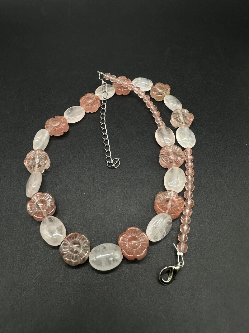 Floral Rose Quartz Necklace 19” 32Gs