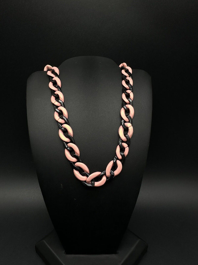 Acrylic Curb Link Necklace Pink and Black 18”