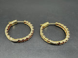 Round Cut Lab Created Garnet Hoop Earrings Sterling Silver Yellow Gold Plated