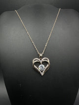 925 SUN sterling silver  Rose Gold Plated heart CZ pendant w/925 necklace 17”