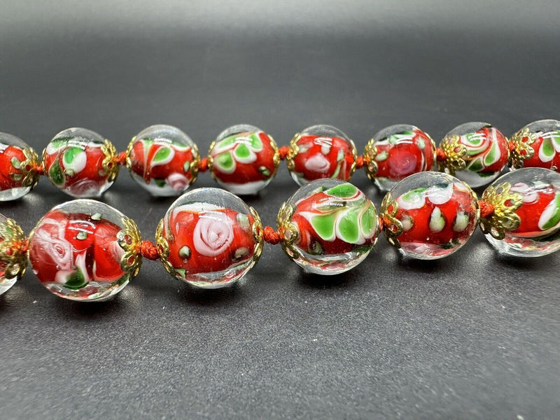 Vintage Murano Art Glass Knotted Bead Necklace 18” Long 12mm