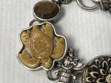 Vintage Carved Stone Link Bracelet w/Buddha Flower, Scarab, Turtle, Kachina 7”