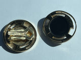 Vintage 90's Large St John Gold Tone Black enamel Botton type Clip On Earrings