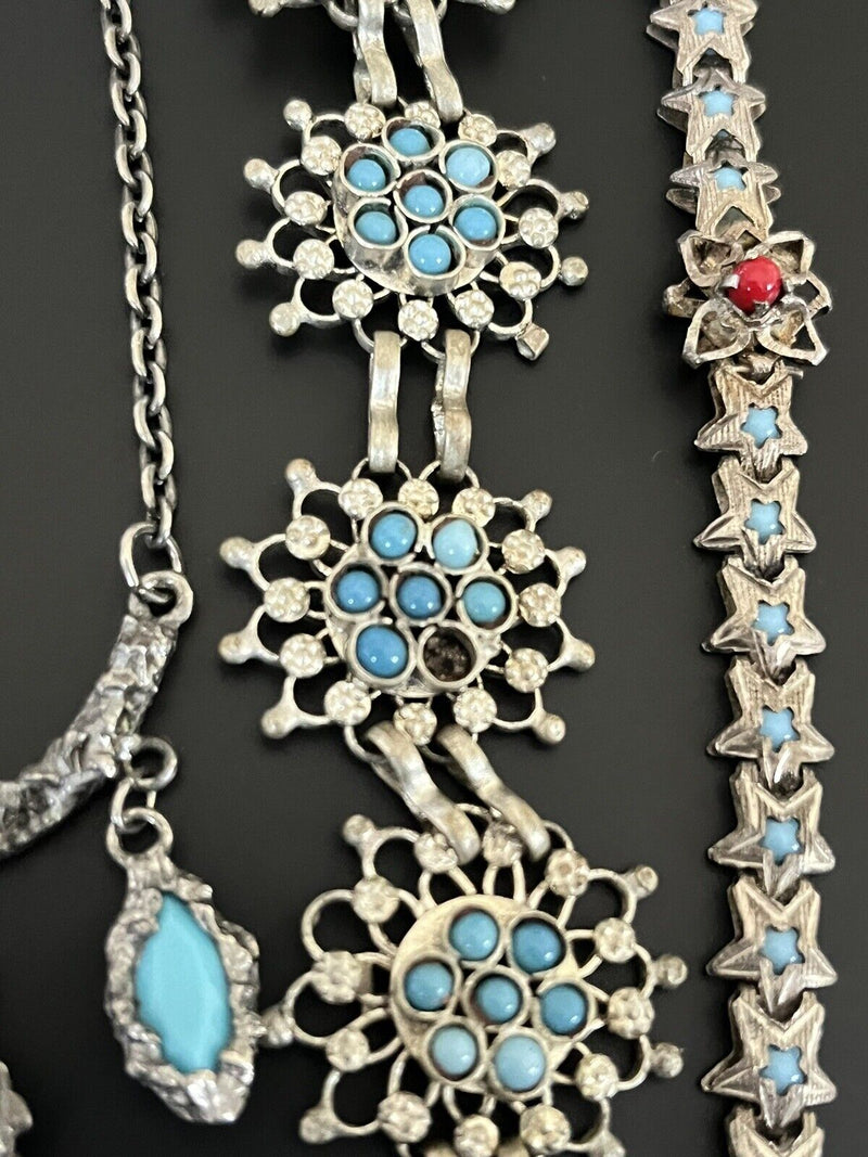Vintage Victorian Turquoise Faux Stone Lot Of Jewelry~ Missing Stones