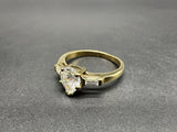 Pear Cut Cubic Zirconia Ring Baguettes Yellow Gold Over 925 Size 7