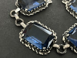 Vintage Blue Glass Stone Link  Panels Rectangle Bracelet 7.5”