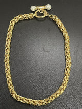 Gold-Tone Wheat Link Chain Choker Necklace 7mm Rhinestone Clasp 16”