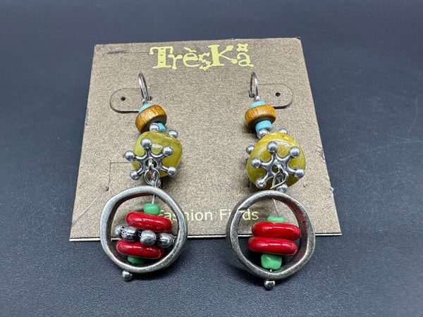 TRESKA Modern Abstract Metallic Multicolor Round Dangle Drop Earrings