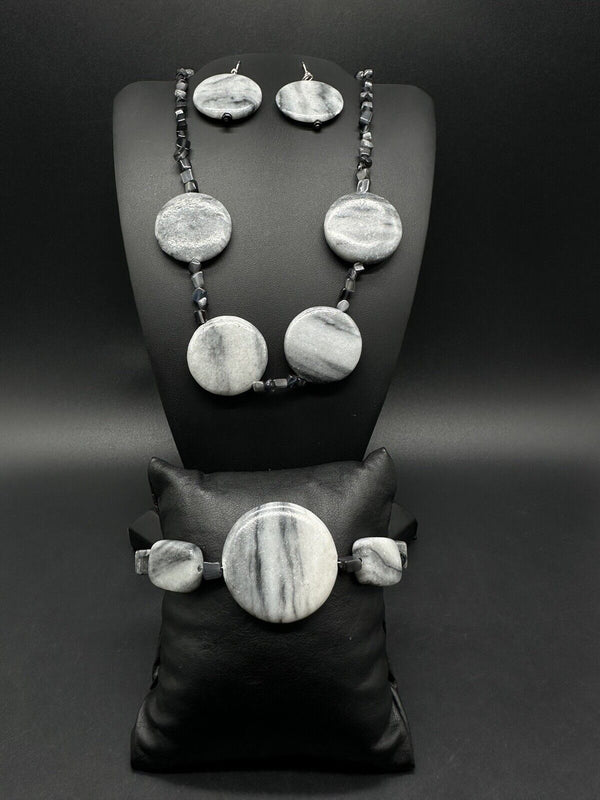 Italian Marble & Czech Glass  Necklace Bracelet & Earrings Set 16”