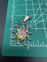 Vintage Sterling Silver Mexico Taxco Dragons Breath Glass Pendant 2"