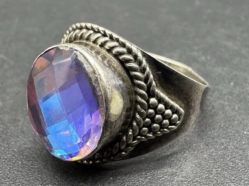 Purple Crystal Ring, 925 Sterling Silver Size 8.5