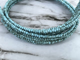 Mother Of Pearl Faux  Turquoise Seed  Memory Wire Flex Wrap Necklace 15” Long