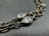 Black Gold Wash Sterling Silver Cubic Zirconia Bezel Link Necklace 36” 32Gs