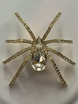 Clear Crystal Rhinestone Gold Tone  LARGE SPIDER Pin Brooch 2.5”